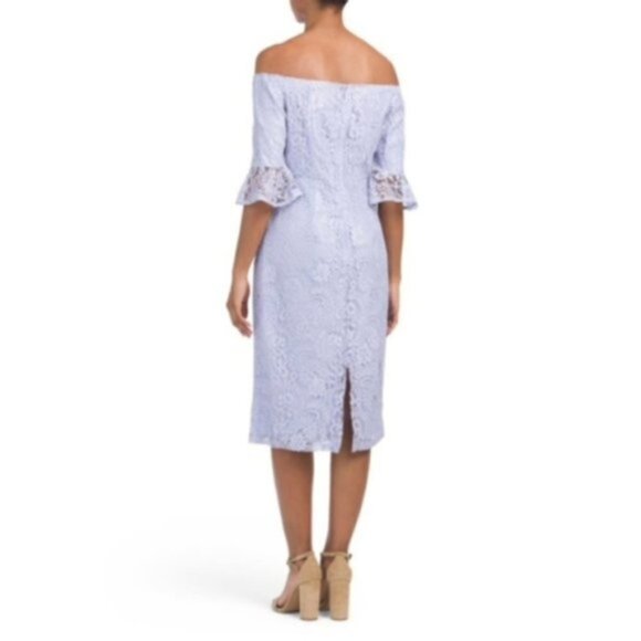 Nanette Lepore Womens Purple Lace Off Shoulder Elbow Sheath Midi Dress Sz 4 New - Picture 2 of 9